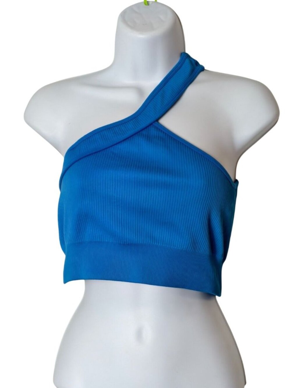 Womens M Ribbed One-Shoulder Crop Top Blue Stretchy Chic Elegant Urban Hip Hop